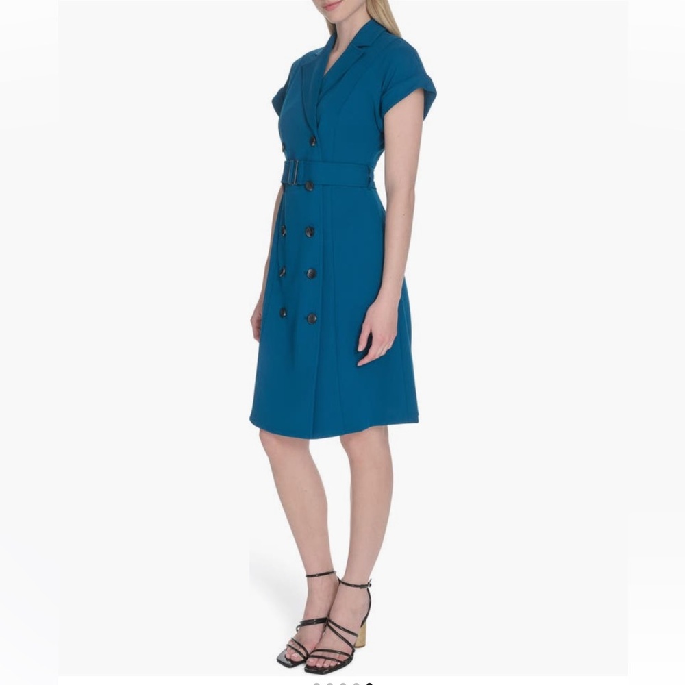 NWOT Calvin Klein Double Breasted Sleeveless Belted Dress color Cypress Size 6 - Picture 4 of 11